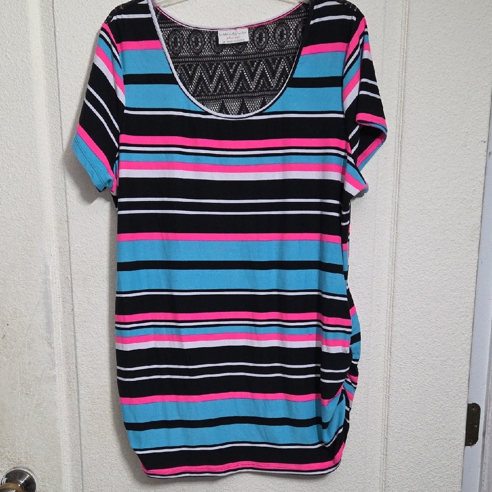 Bobbie Brooks Striped Short Sleeve Top - Blue, Pink, Black